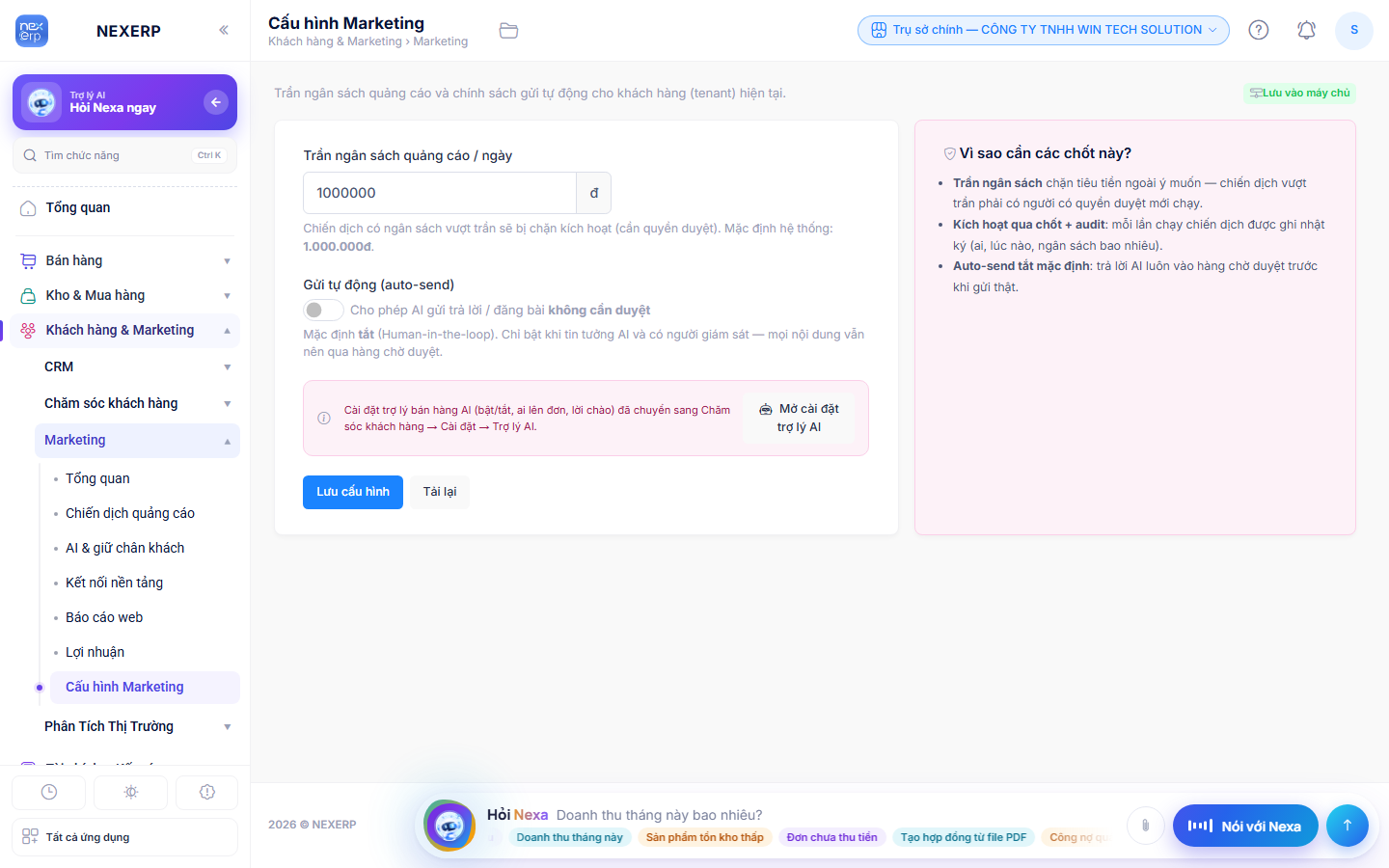 Màn Cấu hình Marketing
