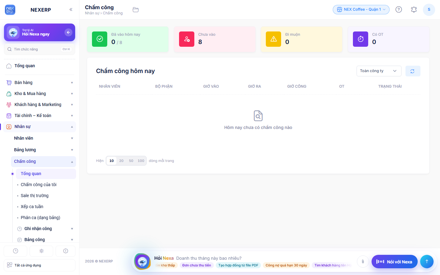 Màn Tổng quan chấm công